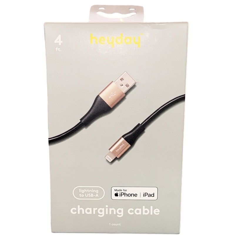 4’ Lightning to USB-A Round Cable – heyday Black/Gold MFi-Certified New In Box