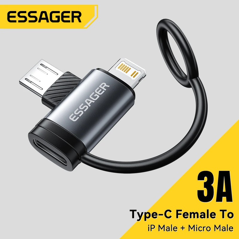 Essager Micro USB Adapter 3A Fast Charging Type C Female Connector For iPhone