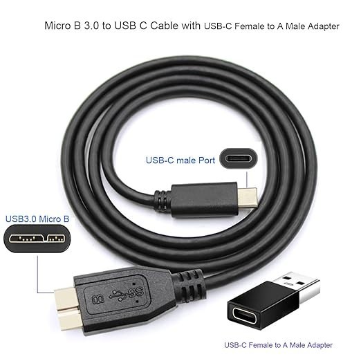 2 IN 1 External Hard Drive Cable 1.6Ft,Super Speed Micro B 3.0 to USB C/A Cable gallery