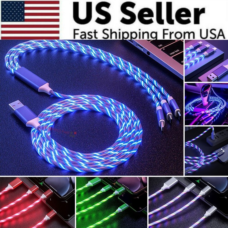 5PCS 3 in 1 LED Fast Charging Cable Adapter For iPhone Micro USB Type C Charger gallery