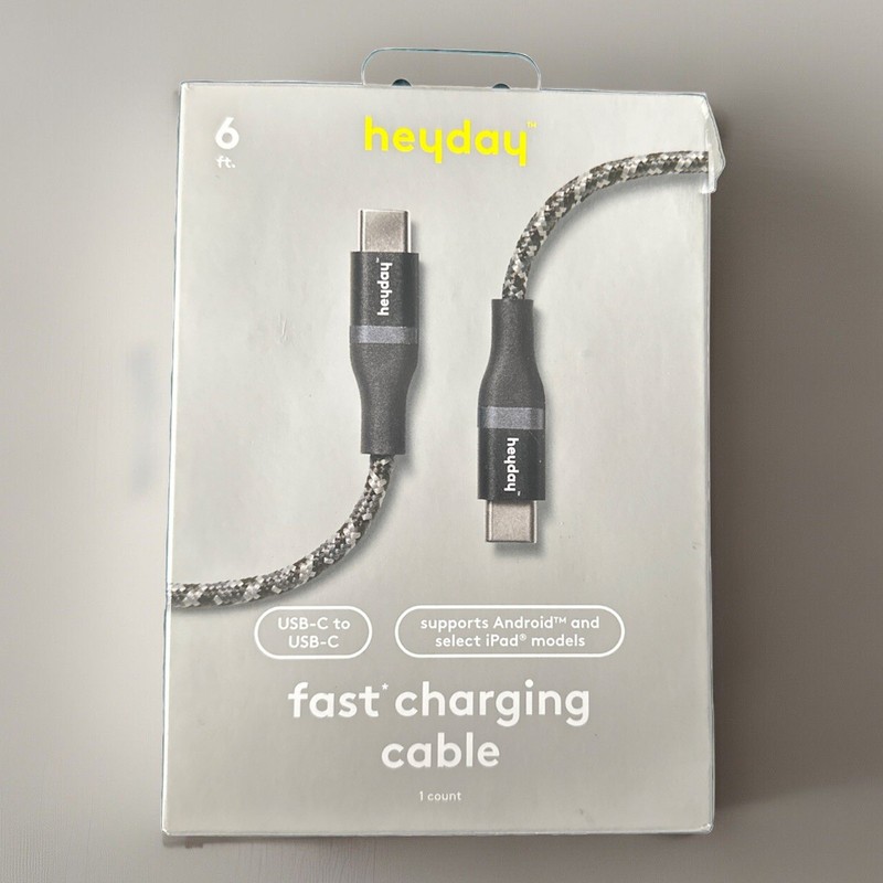 6′ Lightning to USB-C Braided Cable – heyday black iPhone iPad – MFi Certified