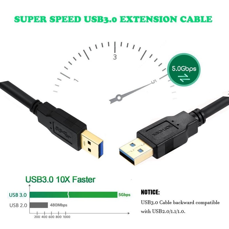 12FT Black USB 3.0 Male To Male Cable Type A 5 Gbps Double Cord Scanner gallery