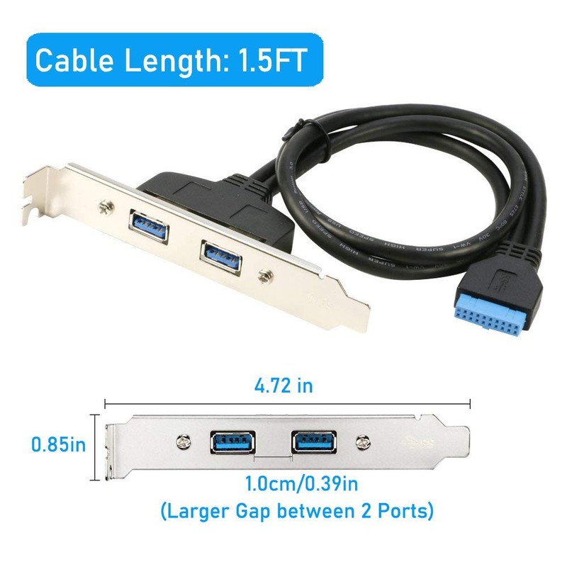 2 Ports USB 3.0 Female Back Panel to MB 20pin Header Connector Cable Adapter ... gallery