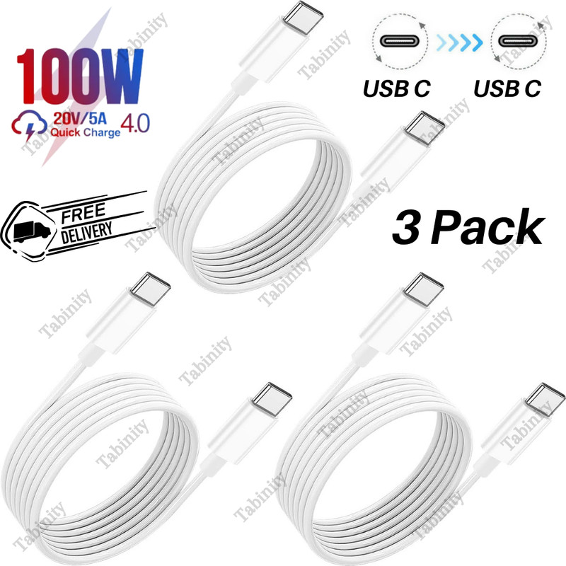 Dual USB-C Type-C Fast Charger Cable Charging Cord 100W For Android iPhone 15 16