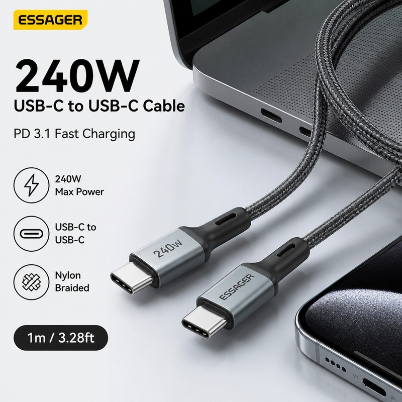 USB C Cable Essager 240W 100W PD 3.1 Fast Charging MacBook iPhone Samsung PC gallery