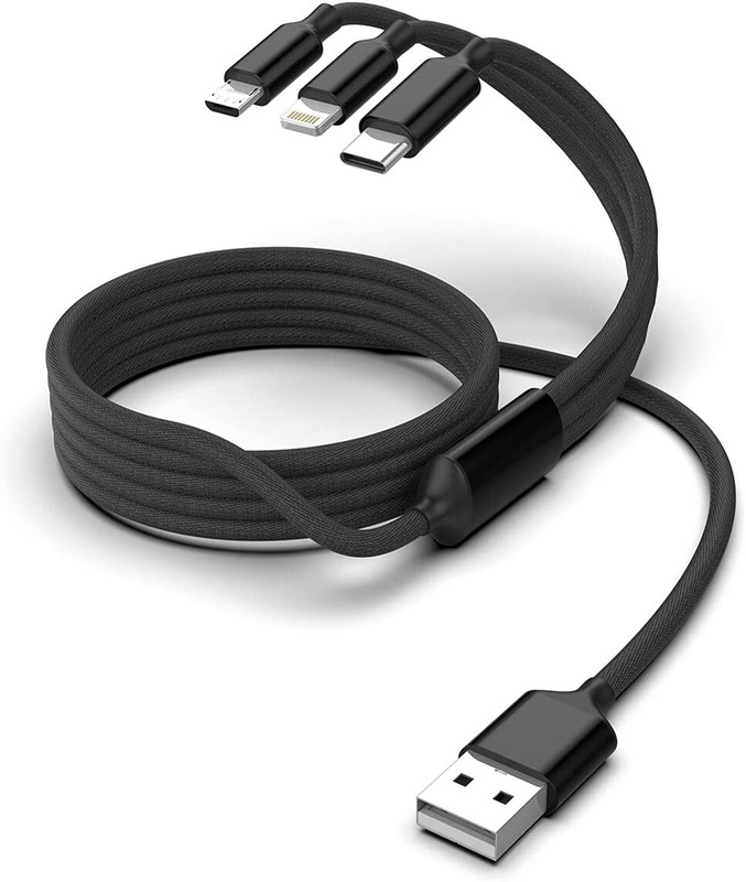 3-in-1 USB-C, MicroUSB and iPhone Cable Power Cord Charging Wire for Smartphones