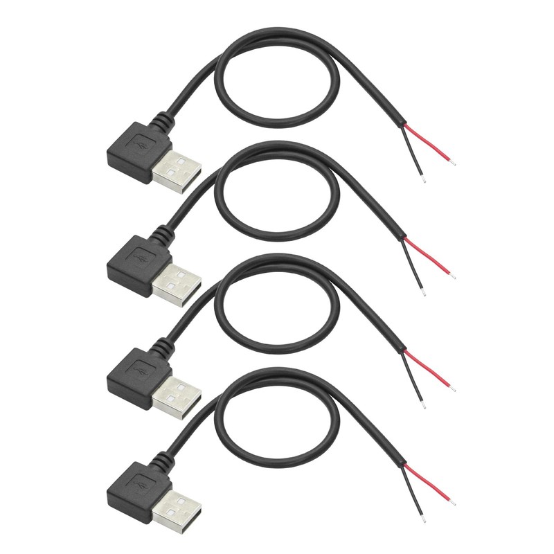 4 PCS Short USB 2.0 Male Plug 2 Pin Bare Wire 90 Degree 30cm/11.8in 5V/3A