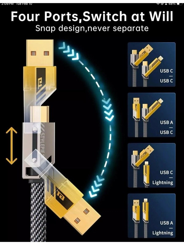 Lot Of 5-4 in 1 USB C Charging Cable 1.2m Type-C Nylon PD 65W 27W Fast gallery