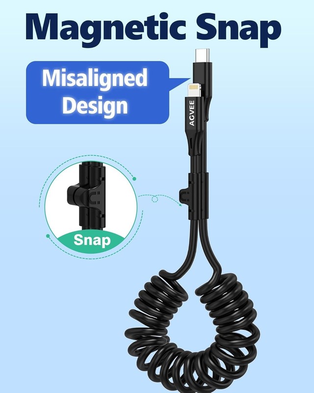 AGVEE 2 Pack Coiled USB-C to Cable 3ft MFi 30W Fast Car Charger gallery