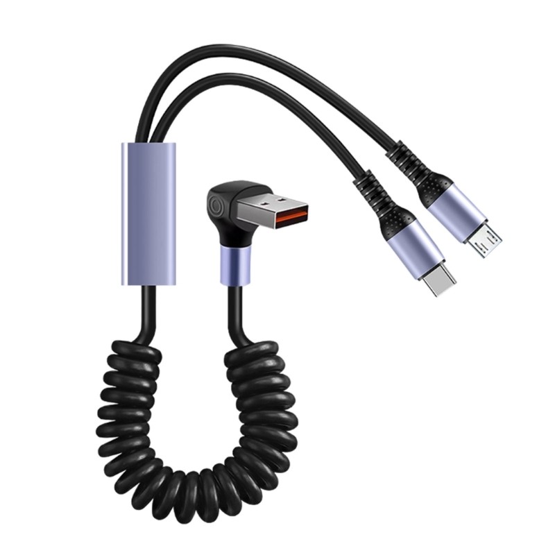 Portable Spring Charging Line for Smartphones/Tablets, MicroUSB + Type C Cable gallery