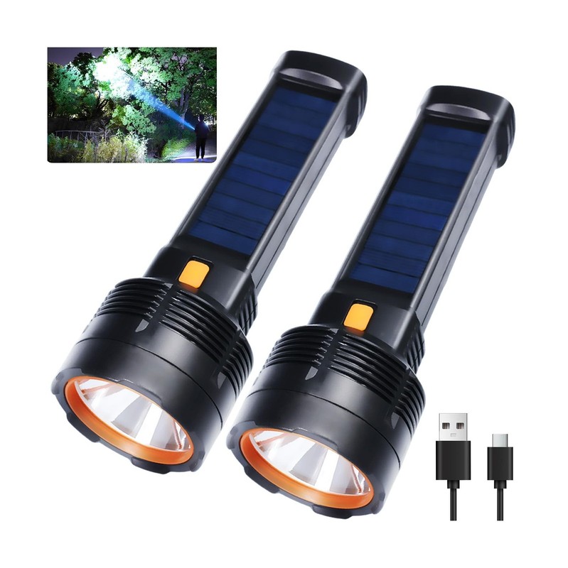2 Pack LED Rechargeable Flashlight – 100000 Lumens Super Bright Sol… Fast Ship
