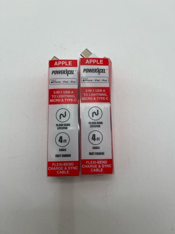 2 PACK POWER-XCEL 3-in-1 USB-A to Lighttning WHITE, Micro & TYPE-C