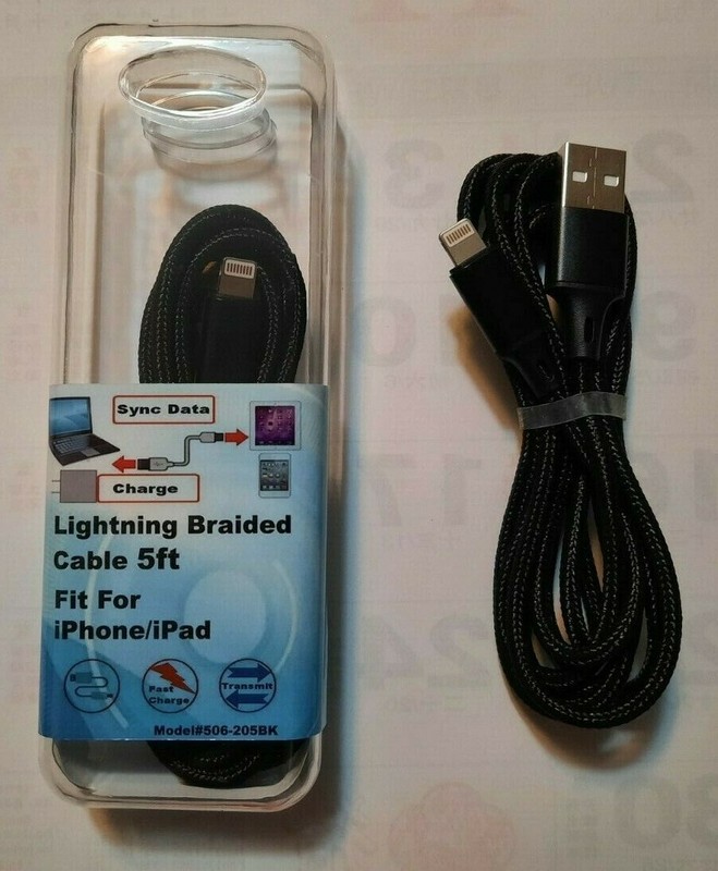 5ft Foot USB Sync & Charge Cable iPhone Black Braided 506-205BK New