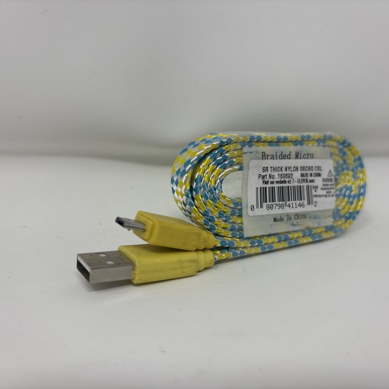 7-eleven braided micro charge/sync cable 38inches Nylon yellow/white/blue