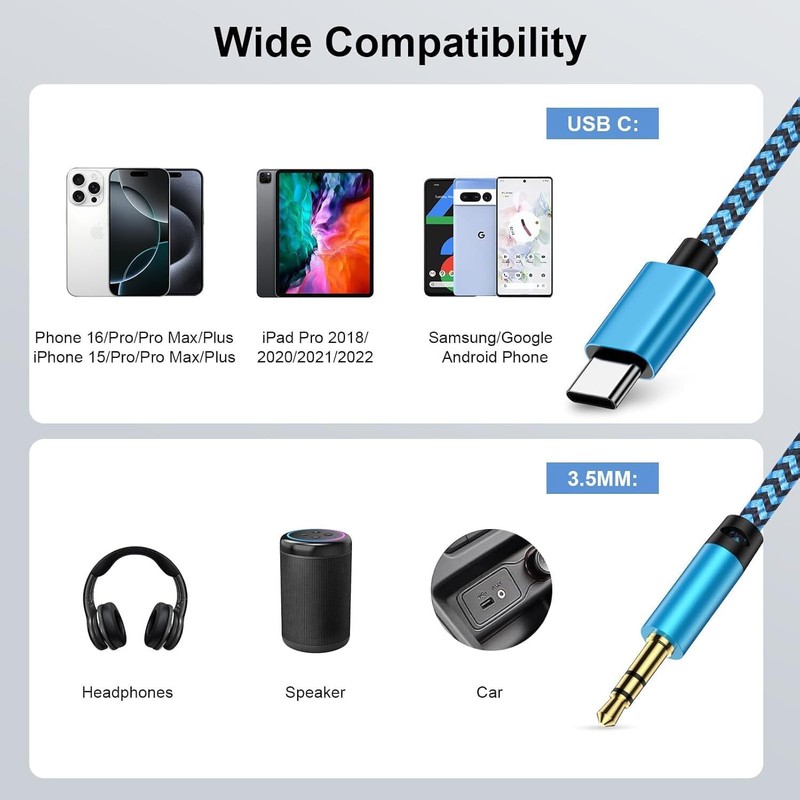 3FT USB C to 3.5mm Audio Aux Jack Cable, Type C to Headphone Audio Adapter Hi-Fi gallery