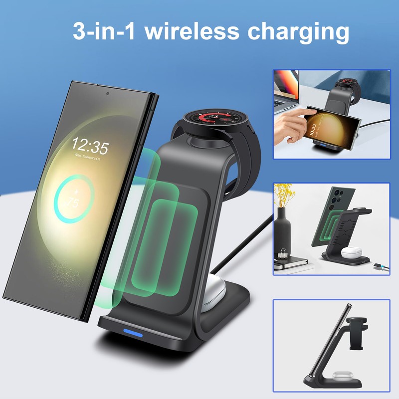 3in1 Fast Wireless Charger Dock Station For Samsung Galaxy S25 S24 Note9 Watch 7 gallery