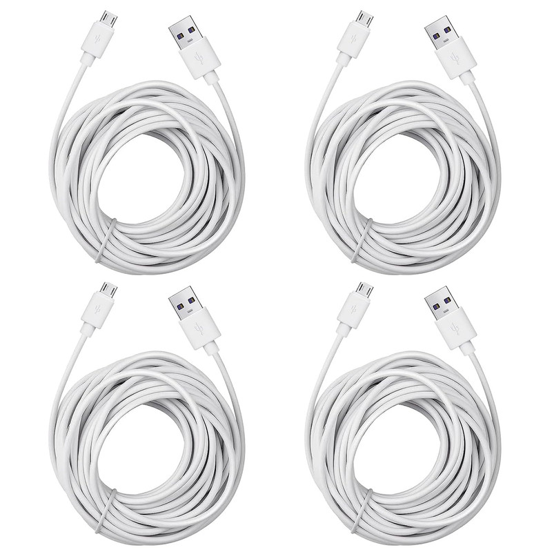 4-Pack 25Ft Security Camera Micro USB Extension Cable Compatible for Wyze Cam, B