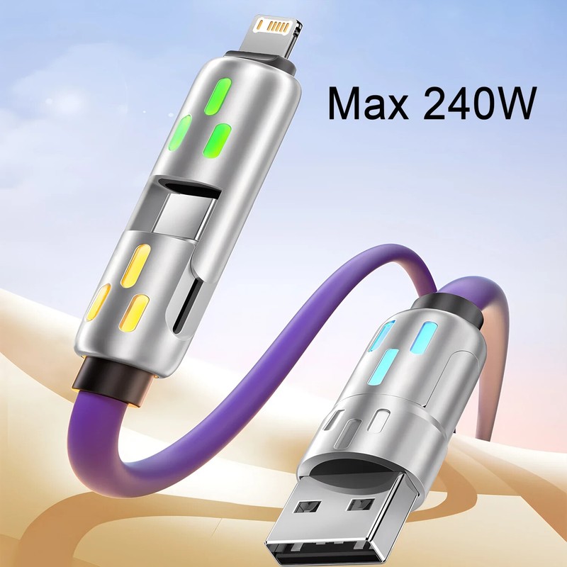 2pcs 2M 240W 4-in-1 Super Fast Charging Cable RGB Breathing Light Type-C gallery