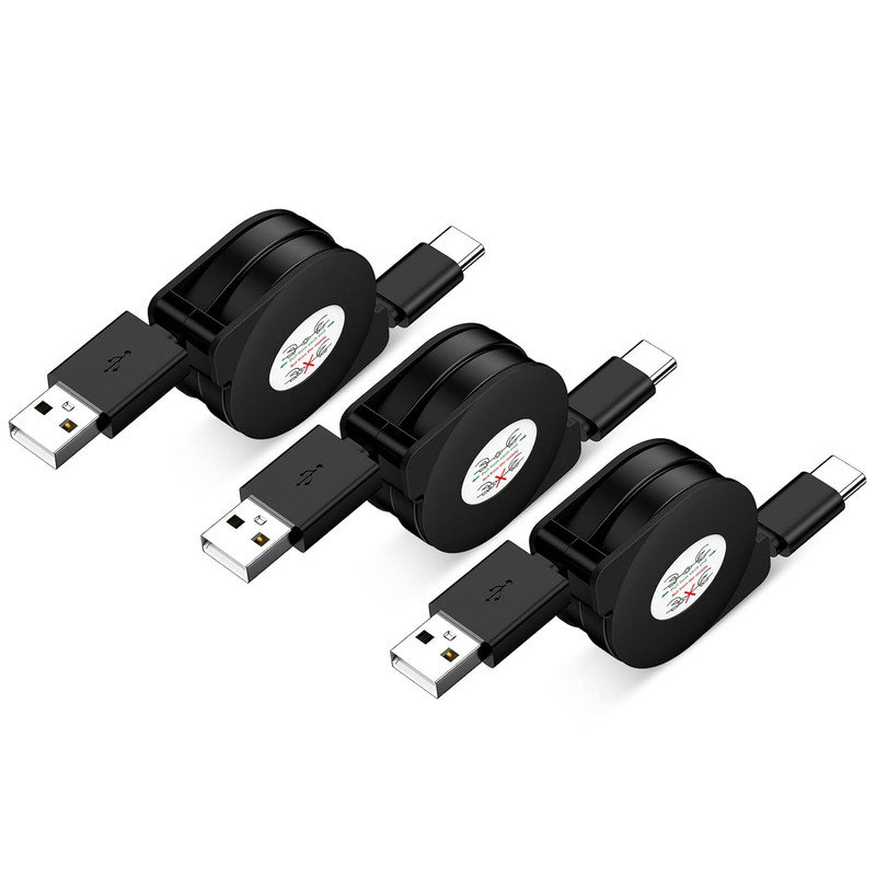 3Pack Car Carplay Cable Fast Charging 3.3FT Retractable USB Type C Android Charg gallery