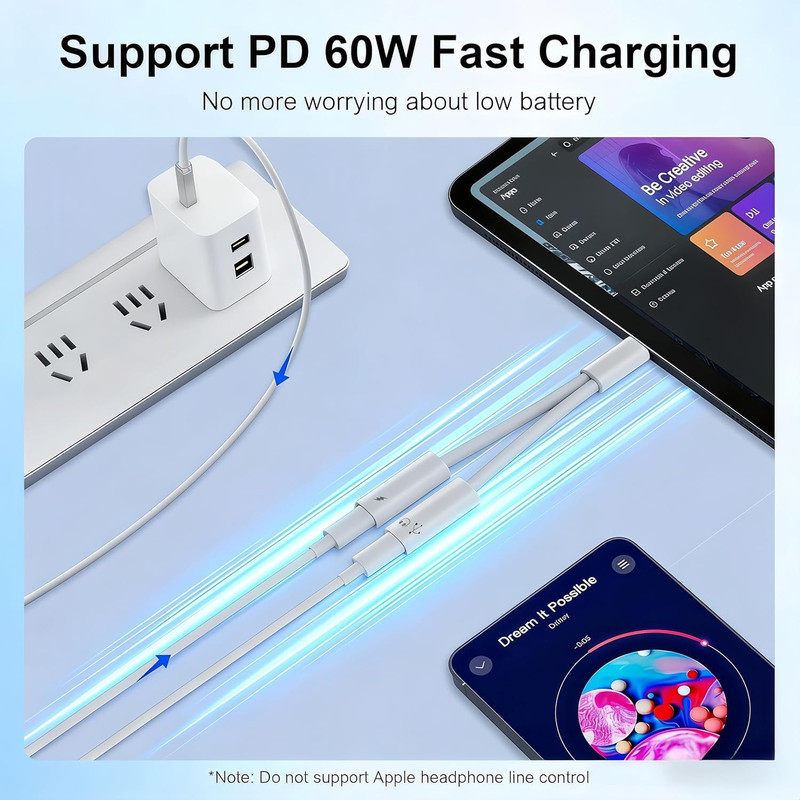 USB C Splitter 1 in 2 Out, Dual Usbc Charger and Headphone Adapter, USBC Splitte gallery