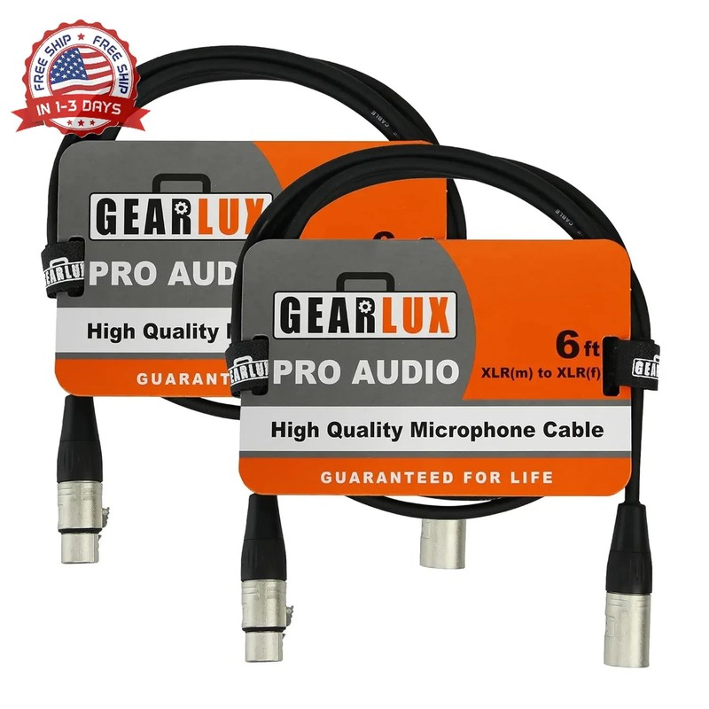 XLR Microphone Cable Fully Balanced Male Female 6 Foot Heavy-Duty 2 Pack for Aud