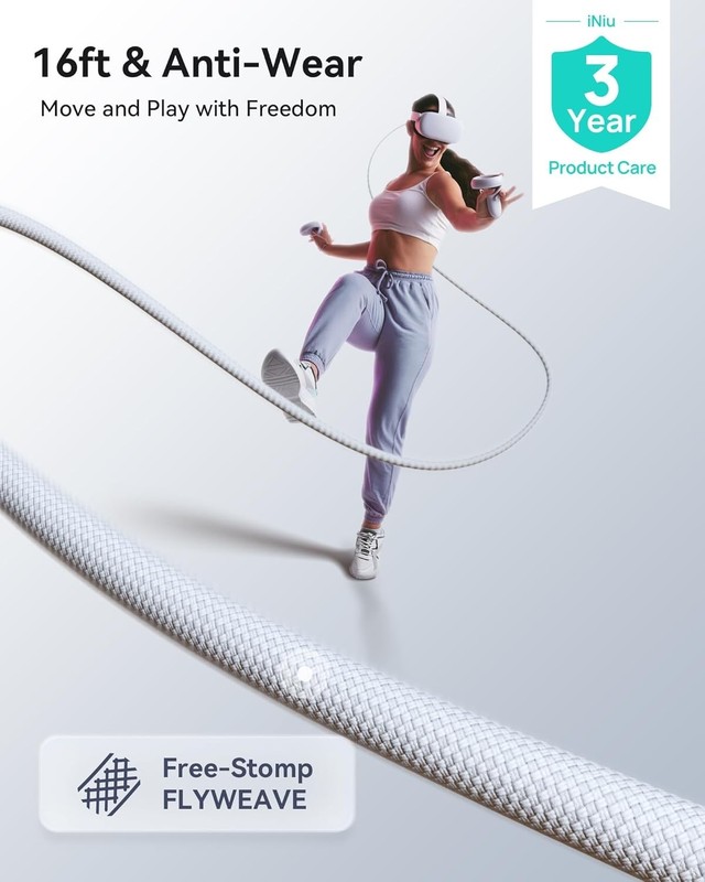 INIU 16ft Premium VR Link Cable with Charging, USB 3.0 Compatible White gallery