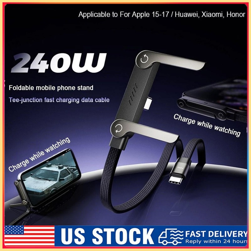 240W Fast Charging Cable & Invisible Phone Stand | Type-C to Type-C Braided CoCW gallery