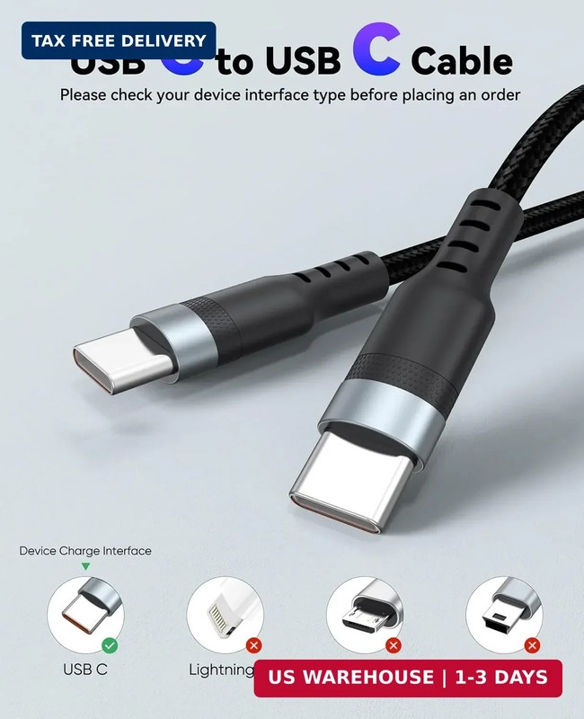 20 ft USB C Cable Fast Charging 60W, Long USBC to USB-C Charge Cord 20 Foot Type gallery