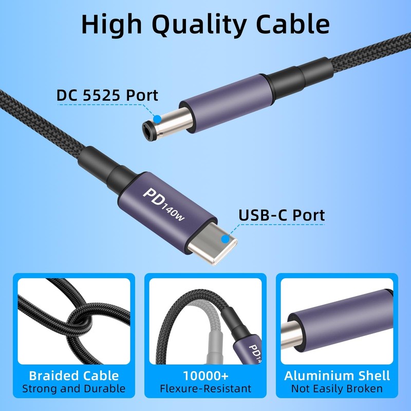 140W USBC To DC PD Trigger Power Cable 5.5x2.5mm 10 Connector Tips Fast Cord gallery