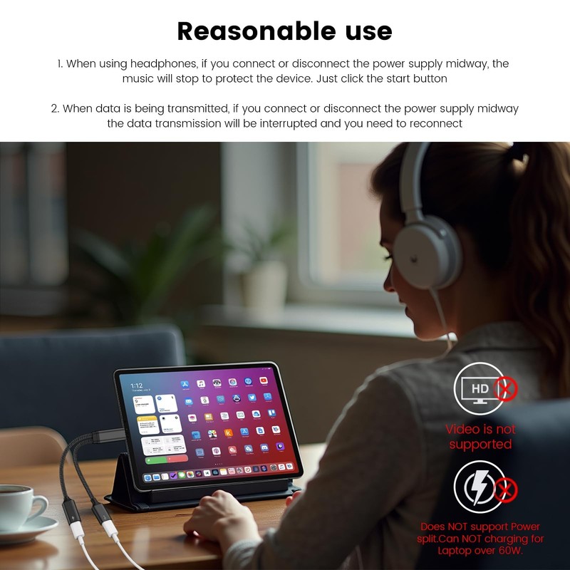 60W USB C Splitter Cable, 2in1 USBC Male to Dual USBC Female, Charge While Us... gallery