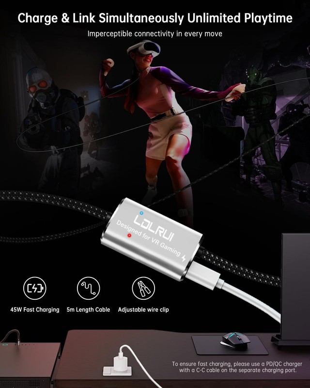 VR Link Cable 16FT (5M), PD3.0 Fast Charging-Unlimited Playtime, USB 3.0 to U... gallery