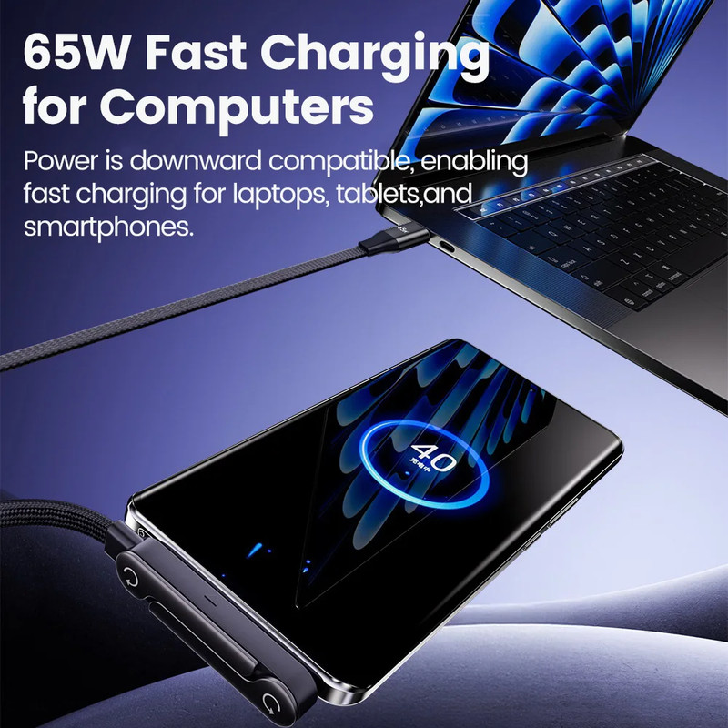 65W USB Fast Charging Cable with Foldable Phone Holder 2-In-1 Type-C Quick Charg gallery