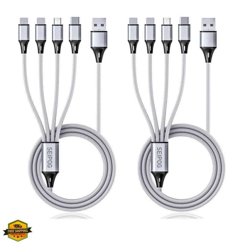 Multi Charging Cable, USB Cable 3A 4FT Nylon Braided Universal 4in1 Charger A…