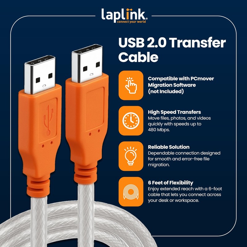 6ft USB 2.0 High Speed PC To PC Data Link File Transfer Migration Cable gallery
