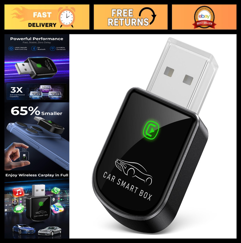 Wireless CarPlay Adapter – Bluetooth Dongle for iPhone, Convert Wired to Wireles