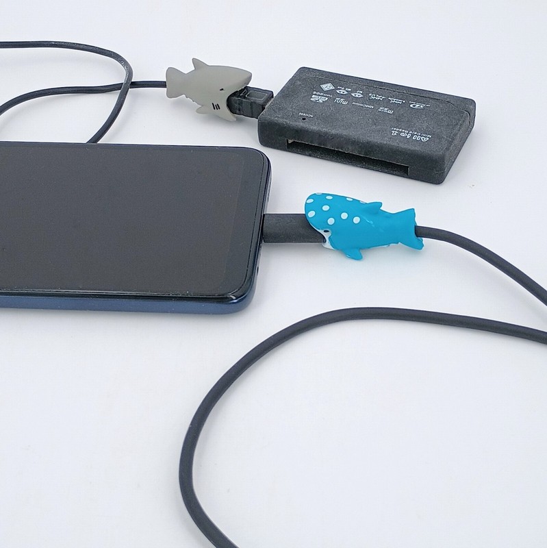 Cartoon Shark USB Charger Cable Phone Cord Protector Animal Bite Blue or Gray gallery