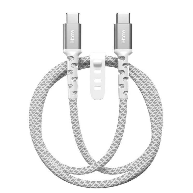 6′ USB-C to USB-C Cable, Nylon Braided with Cable Wrap, White