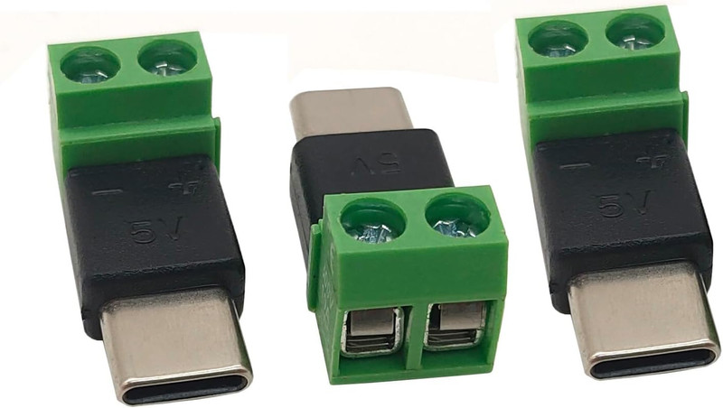 3Pack USB Type C Male to 2 Pin Screw Terminal Solderless Bolt Screw Terminals Co