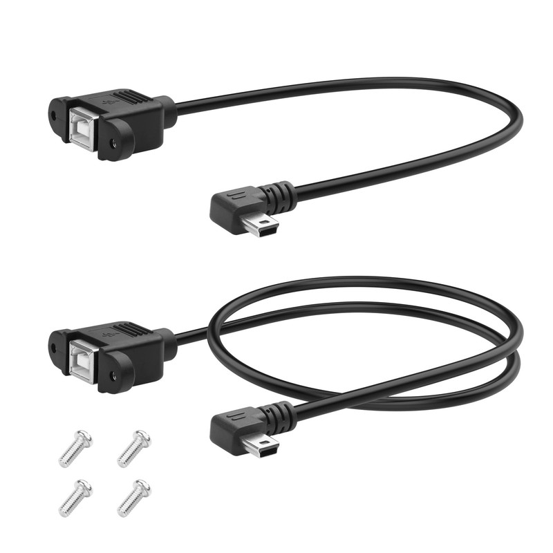 2 PCS Mini USB to USB B Female Printer Panel Mount Extension Cable Right Angle