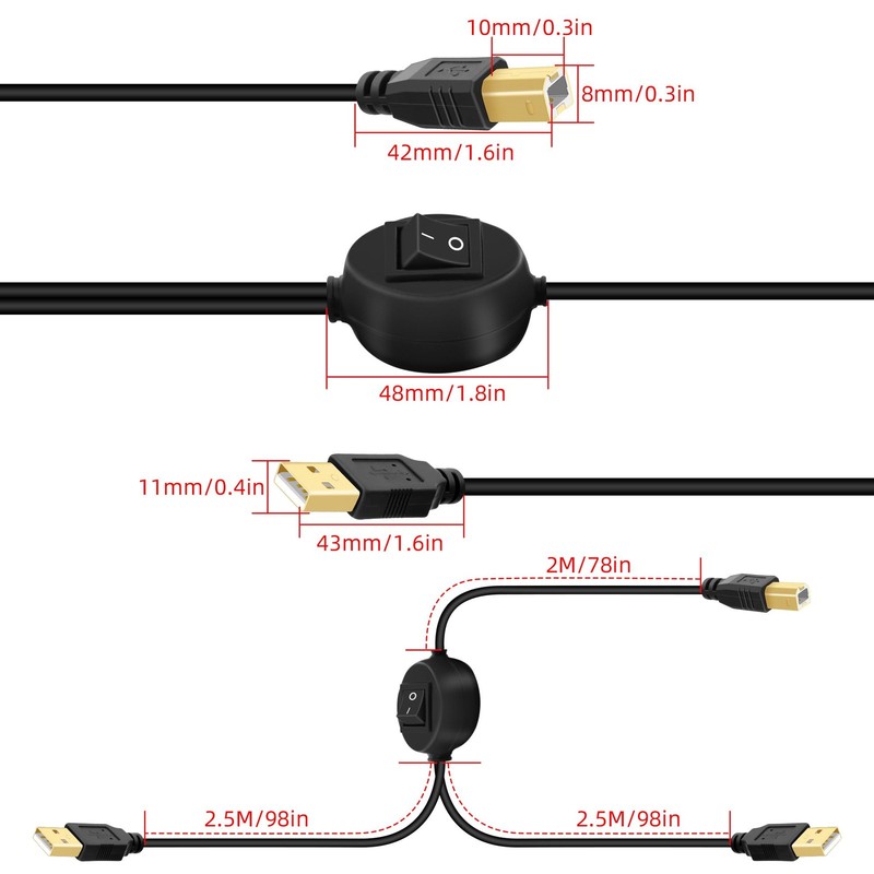 USB Printer Cable Splitter 4.5M 1 USB-A to 2 USB-B Cord for Keyboard Mouse gallery