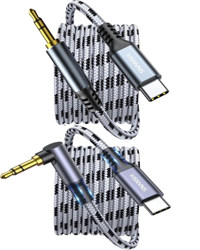 SNANSHI 2-Pack Aux to USB C Cable 3.3ft, 90 Degree and Straight Aux Cord to USB