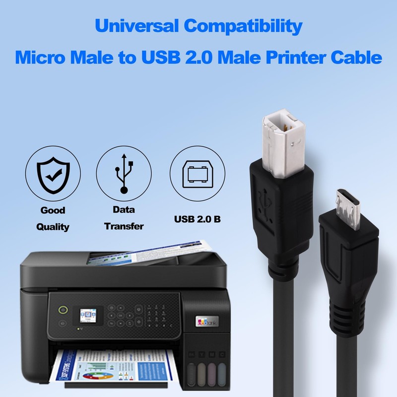 2 PCS 1.5M Micro USB 5-Pin to USB B Male OTG Data Cable for Midi Piano Printer gallery