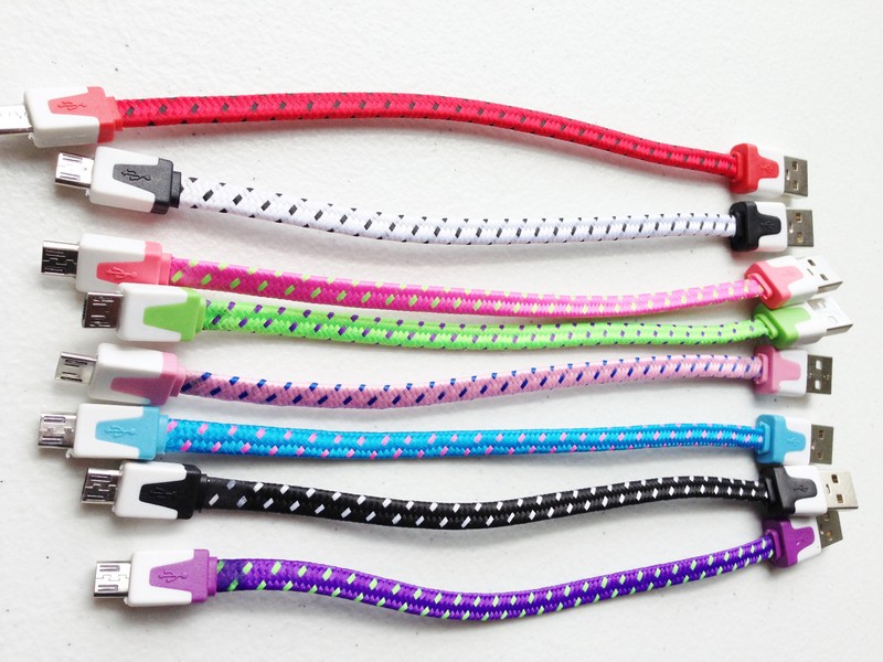 50 Lot FLAT BRAIDED 8" (20cm) charge cables FOR galaxy s6 s7 MICRO USB data sync