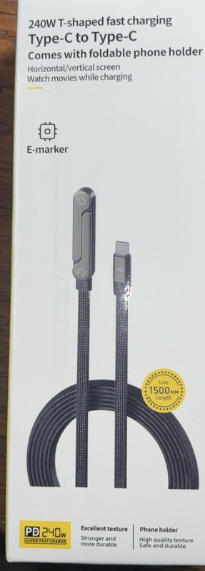 Basemo 2-IN-1 240W Type C to C Fast Charging Cable Invisible Phone Holder Stand