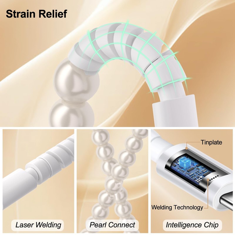 for iPhone Charger Cord 6FT [MFi Certified] Beaded Pearl USB A to Lightn-ing ... gallery