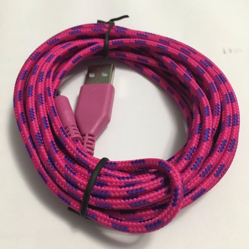 10FT Hemp Rope Micro USB Charger Sync Cable Cord for Cell Phone Dark Pink