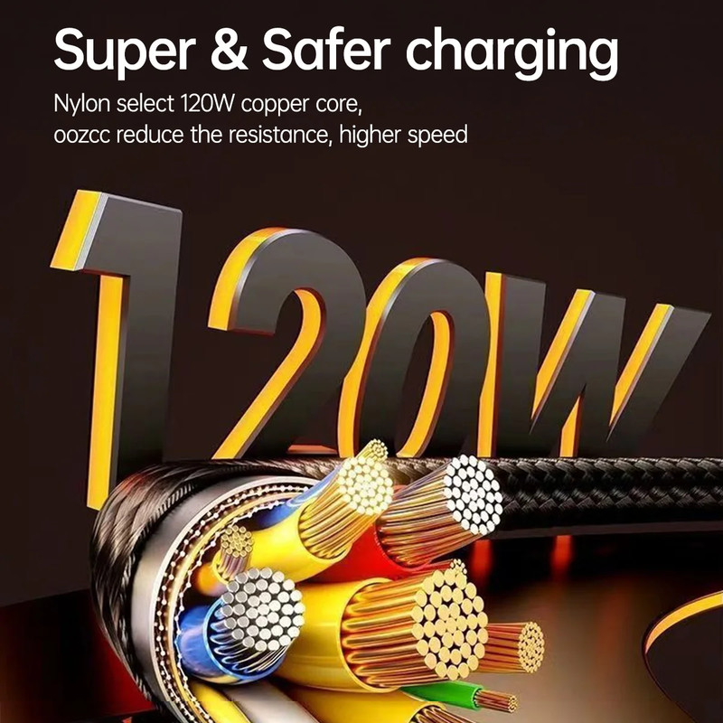 120W USB-A to USB-C Fast Charging Cable 6A LED Display Nylon Braided Cord gallery