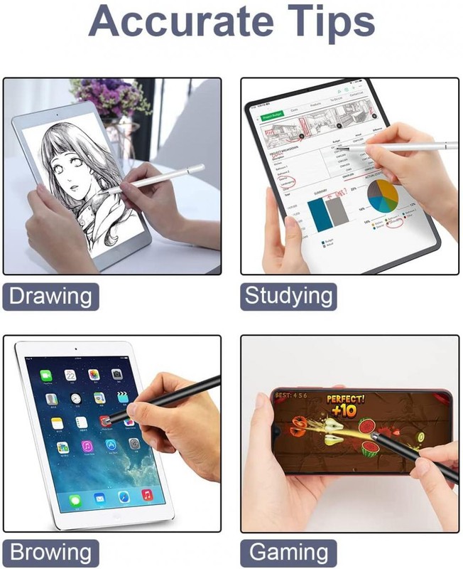 STYLUS TOUCH SCREEN PEN FIBER TIP ALUMINUM LIGHTWEIGHT SILVER COLOR for TABLETS gallery