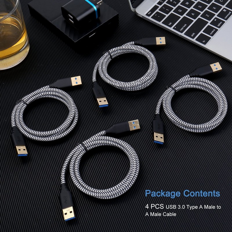 4Pack White 3FT USB 3.0 TypeA Male To Male Short Braided Double Ended Cable gallery