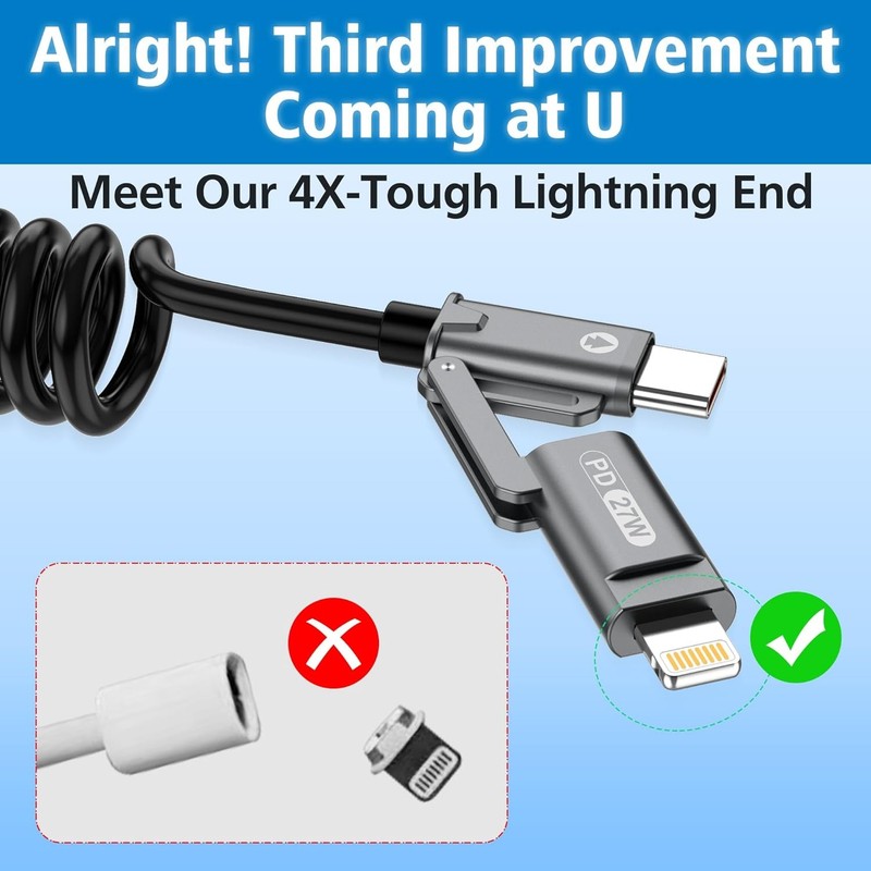 4-in-1 Coiled Multi USB C Charging Cable, Secure-Slide No-Loss Adapters gallery
